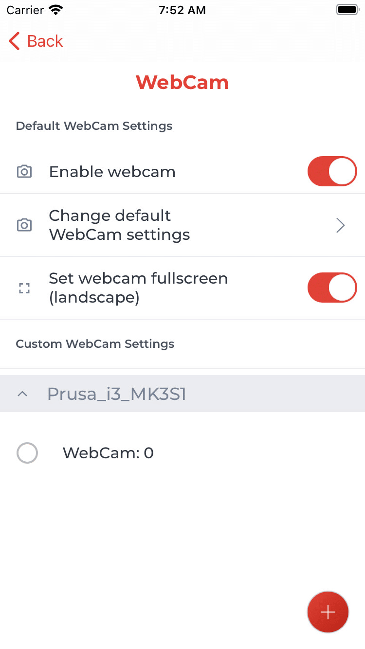 Erweiterte WebCam-Einstellungen (iOS)