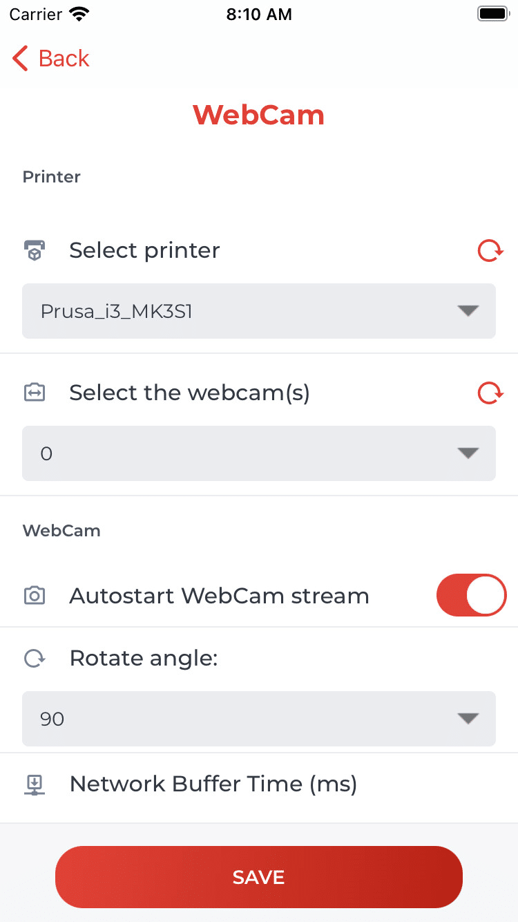 Drucker & WebCam spezifischen Einstellungen (iOS)