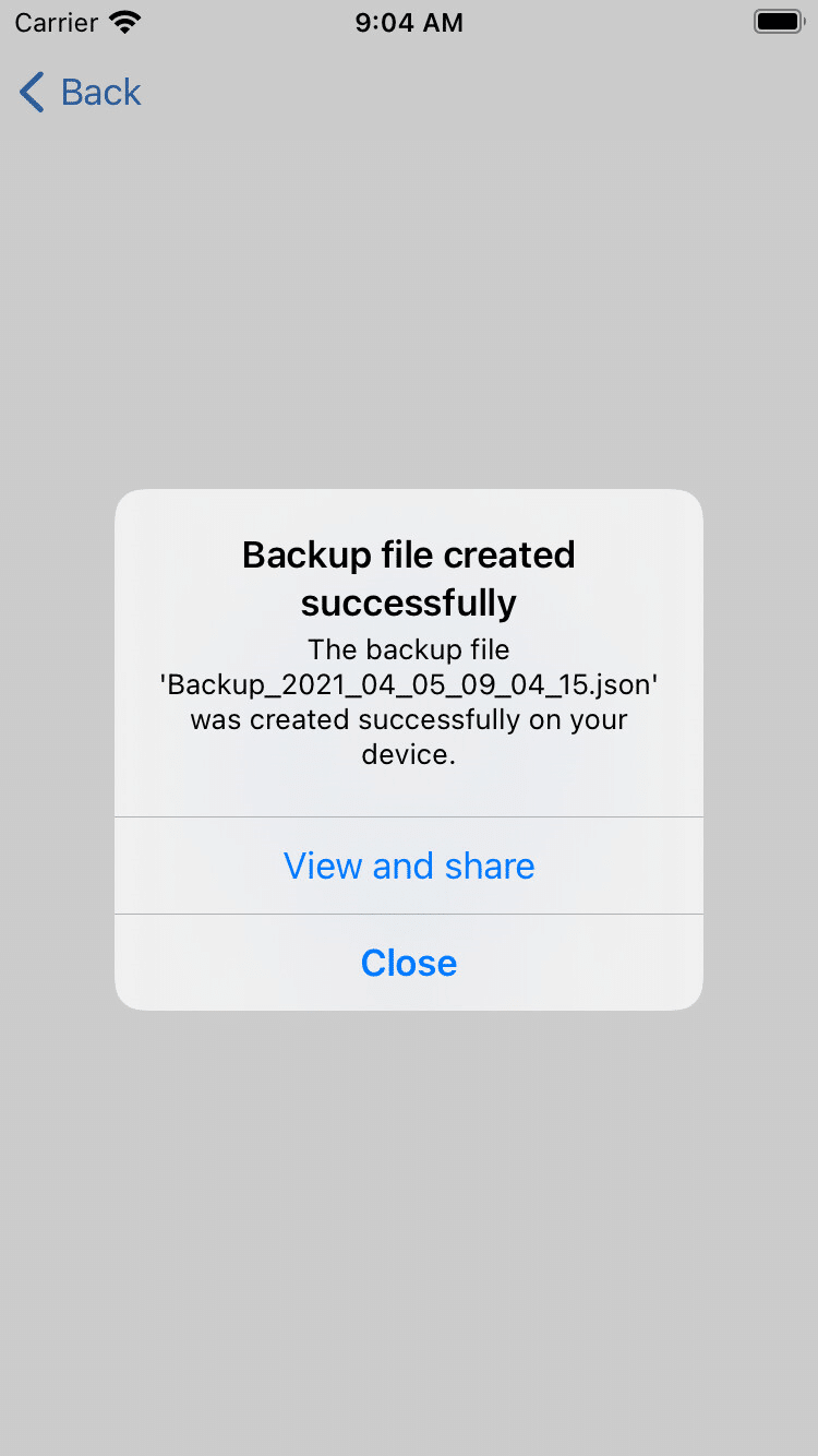 Datensicherung erfolgreich (iOS)